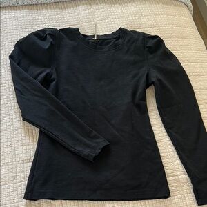 Free People Black Fitted Long Sleeve Blouse with Tufted Shoulders
